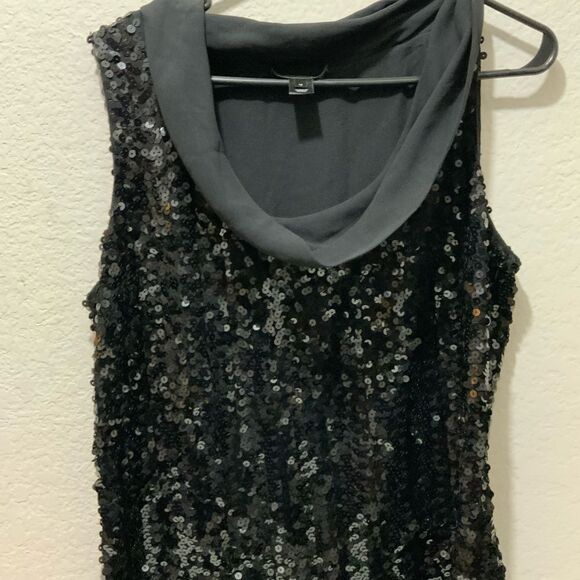 St. John Cowl Neck Top Women size 12 Metallic Sequin Black Event - Picture 3 of 14
